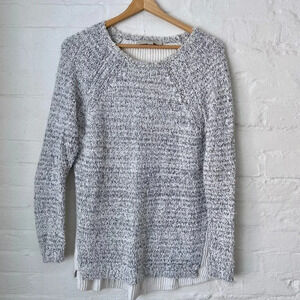 Loft Gray White Sweater Medium